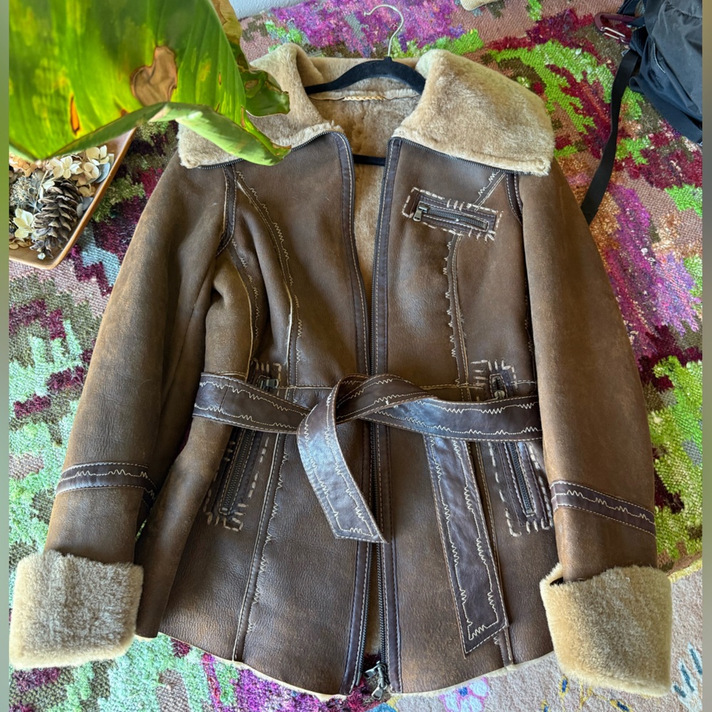 Gimo’s Shearling Leather Jacket Brown Size 44